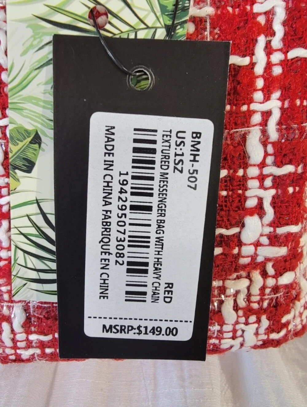 Badgley Mischka BMH-507 Red And White Tweed Chain Crossbody Bag NWT